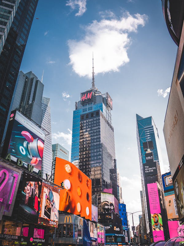 The ad-filled scenes of Times Square, with its first outdoor ad tracing back to 1904.